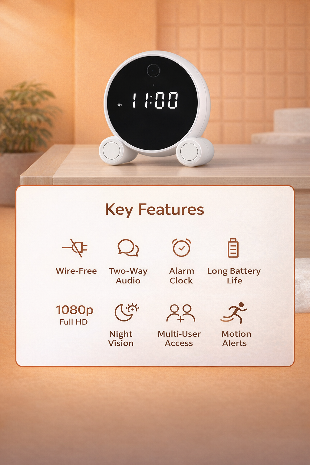 1080P Wi-Fi Alarm Clock Security Camera